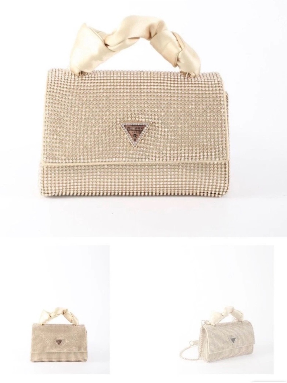 Guess Cream Crystal-Studded Top Handle Shoulder Bag
